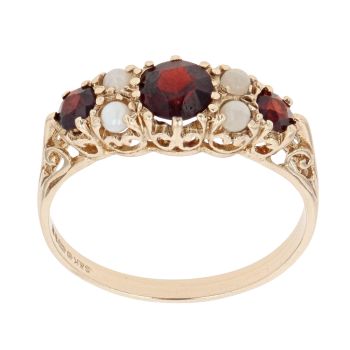 9ct Yellow Gold Pearl Garnet Fancy Ring