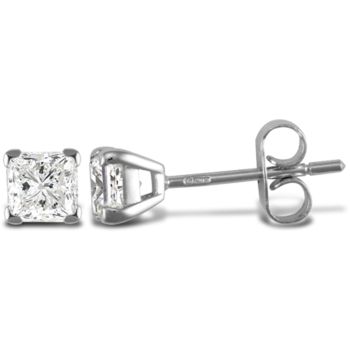 18 Carat White Gold 1.00ct Princess Cut 4 Claw Diamond Stud Earrings