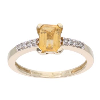 9ct Yellow Gold Created Citrine And Diamond Stone Set Ring
