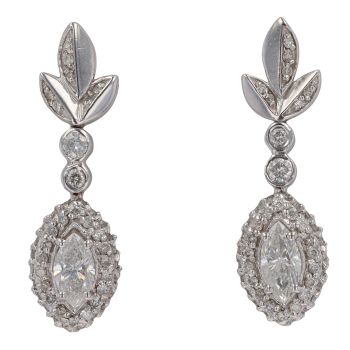 14ct White Gold 1.50ct Marquise and Brilliant Cut Diamond Drop Earrings