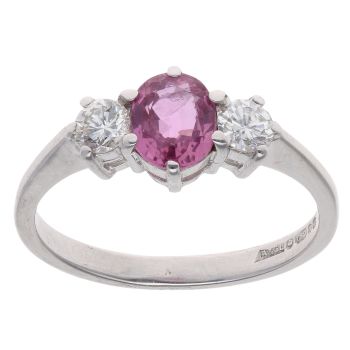 18ct White Gold 0.30ct Diamond And Pink Sapphire Three Stone Ring