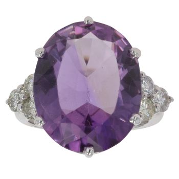 18ct White Gold 0.75ct Diamond and Amethyst Dress Ring
