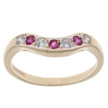 9ct Yellow Gold Pink Sapphire and Cubic Zirconia Wishbone Ring