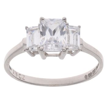 9ct White Gold Cubic Zirconia Three Stone Ring