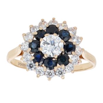 9ct Yellow Gold Cubic Zirconia and Sapphire Cluster Ring