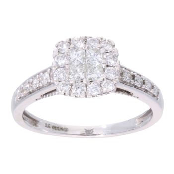 9ct White Gold 0.66ct Diamond Cluster Ring