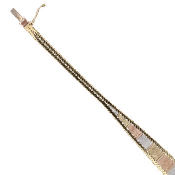 9ct Yellow, White And Rose Gold Woven Bracelet 7"