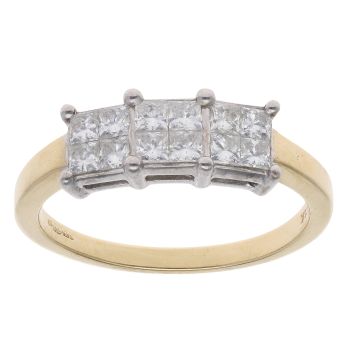18ct Yellow Gold 0.55ct Princess Cut Diamond Cluster Ring