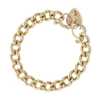 9ct Yellow Gold Heart Lock Charm Bracelet 7"