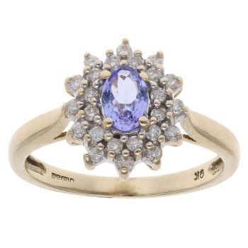 9ct Yellow Gold 0.25ct Diamond And Tanzanite Cluster Ring