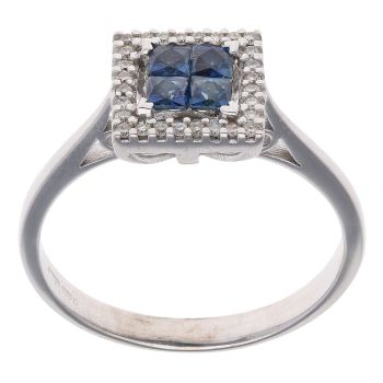 9ct White Gold Sapphire and 0.30ct Diamond Halo Ring
