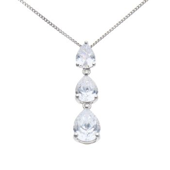9ct White Gold Cubic Zirconia Pendant and Chain 18"