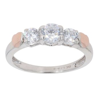 14ct White and Rose Gold Cubic Zirconia Three Stone Ring