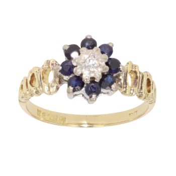 18ct Yellow Gold Sapphire and 0.25ct Diamond Cluster Ring