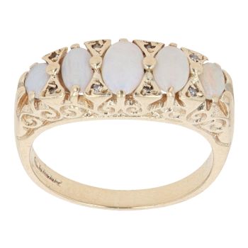 9ct Yellow Gold 0.05ct Diamond And Opal Dress Ring