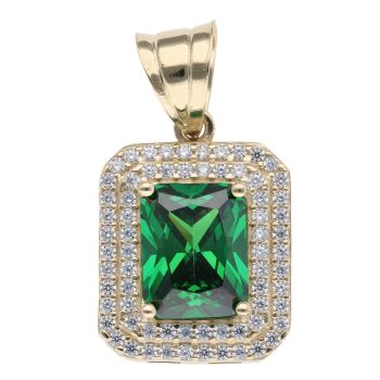 14ct Yellow Gold Cubic Zirconia And Green Gemstone Cluster Pendant