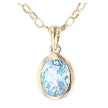9ct Yellow Gold Blue Topaz Single Stone Pendant and Chain 22"