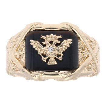 14ct Yellow Gold 0.05ct Diamond Eagle Signet Ring