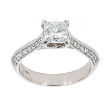 Platinum 1.20ct Princess And Brilliant Cut Diamond Solitaire Ring