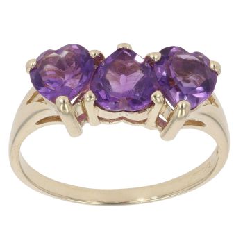 9ct Yellow Gold Amethyst Three Stone Heart Ring