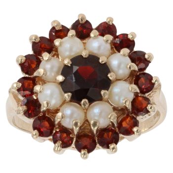 9ct Yellow Gold Pearl And Garnet Cluster Ring