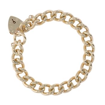 9ct Yellow Gold Heart Lock Charm Bracelet 7.5"