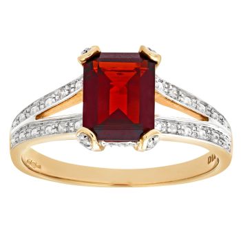 9ct Yellow Gold Garnet and Diamond Ring