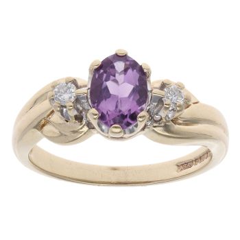 9ct Yellow Gold 0.10ct Diamond and Amethyst Ring