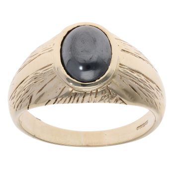 9ct Yellow Gold Hematite Cabochon Signet Ring