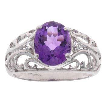 9ct White Gold Amethyst And Cubic Zirconia Single Stone Ring