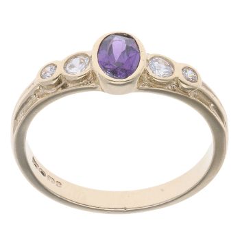 9ct Yellow Gold Amethyst And Cubic Zirconia Ring