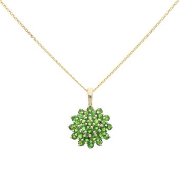 9ct Yellow Gold Diopside Cluster Pendant And Chain 18"