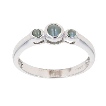 9ct White Gold Cats Eye Three Stone Ring