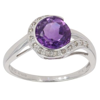 9ct White Gold 0.05ct Diamond And Amethyst Dress Ring