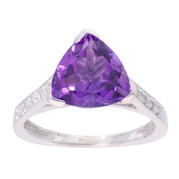 9ct White Gold Amethyst And Cubic Zirconia Stone Set Ring