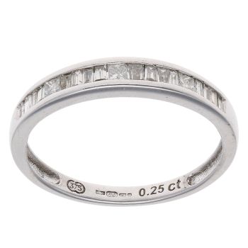 9ct White Gold 0.25ct Princess And Baguette Cut Diamond Ring