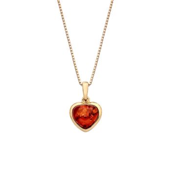 18ct Yellow ﻿Gold on Sterling Silver Baltic Amber Heart Pendant Necklace