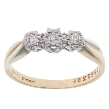9ct Yellow Gold 0.15ct Diamond Illusion Set Trilogy Ring