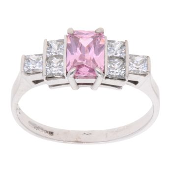 9ct White Gold Pink Topaz And Cubic Zirconia Ring