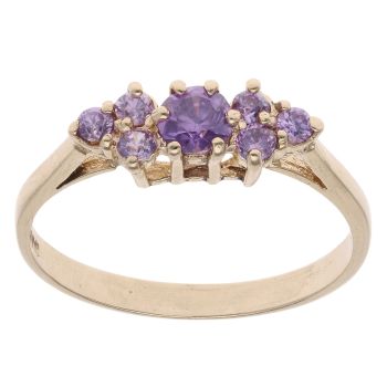 9ct Yellow Gold Amethyst Cluster Ring