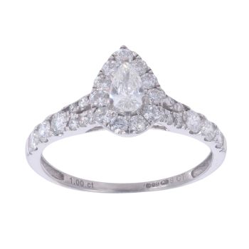 9ct White Gold 1.00ct Brilliant And Pear Cut Diamond Cluster Ring