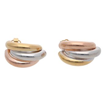 9ct Yellow, White And Rose Gold Half Pipe Stud Earrings