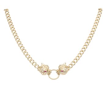 14ct Yellow Gold Pink Gemstone Duo Panther Chain 16"