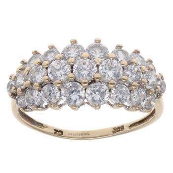 9ct Yellow Gold Cubic Zirconia Three Row Ring