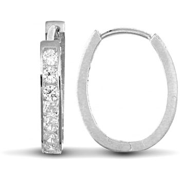 9ct White Gold Cubic Zirconia Set Oval Huggie Earrings