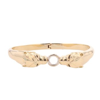 14ct Yellow And White Gold Black Gemstone Big Cats Bangle