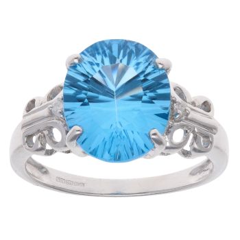 9ct White Gold 0.02ct Diamond and Blue Topaz Ring