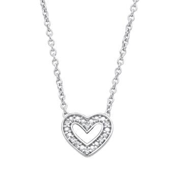 Sterling Silver Natural Diamond Heart Necklace 16+2 inch