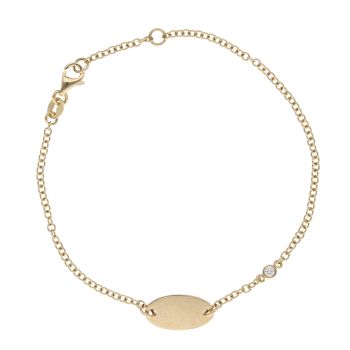 18ct Yellow Gold 0.03ct Brilliant Cut Diamond ID Bracelet 7"