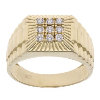 9ct Yellow Gold Cubic Zirconia Cluster Signet Ring